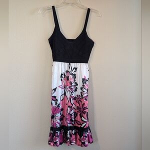 bebe Size Medium Floral Black and Pink Women's Dress Silk With Y2k Style